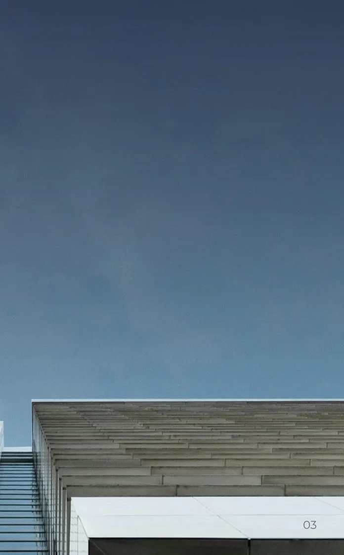 Modern building rising into a clear sky